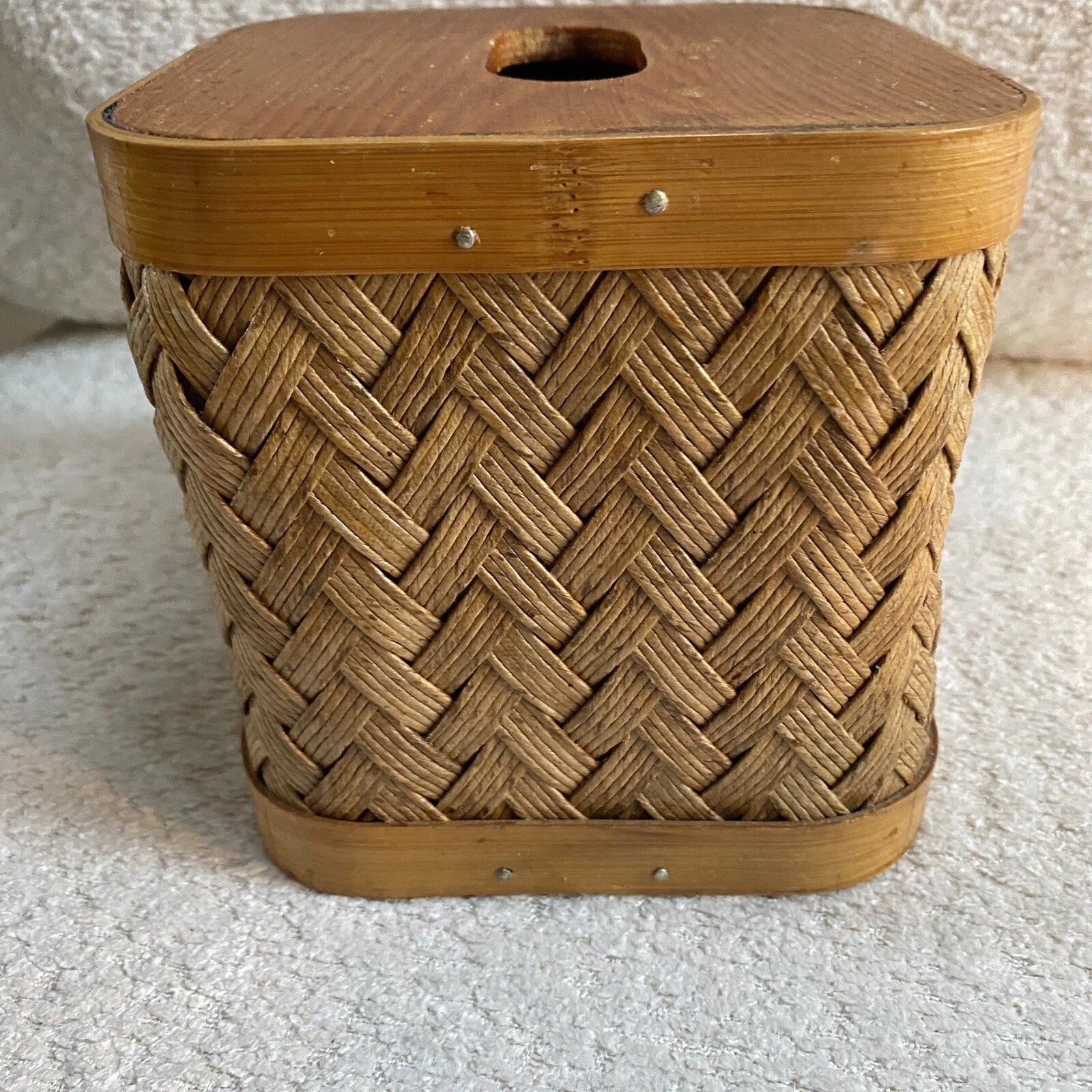 Vintage Woven Rattan Wood Tissue Box Cover Square - Boho / Bohemian / Coastal | eBay