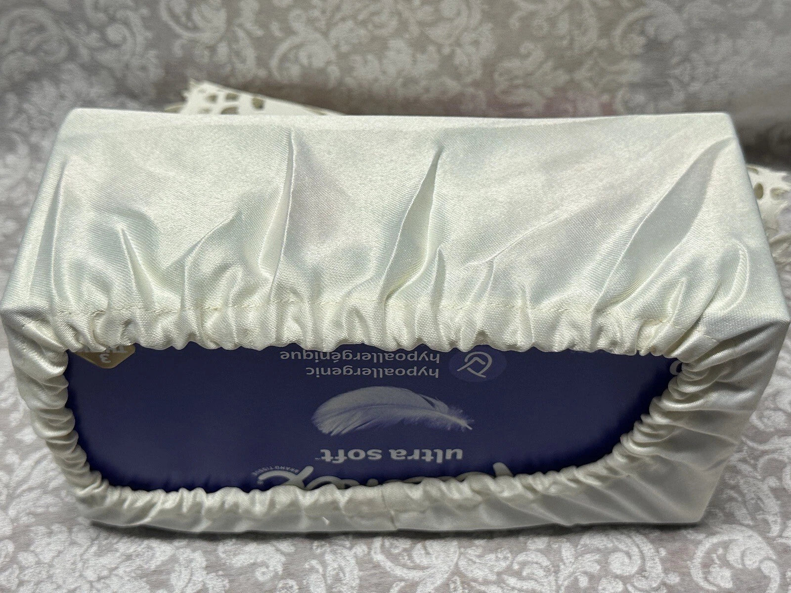 Vtg Hand Embroidery Tissue Box Cover Ornate Filigree Lace Christmas Candle New | eBay
