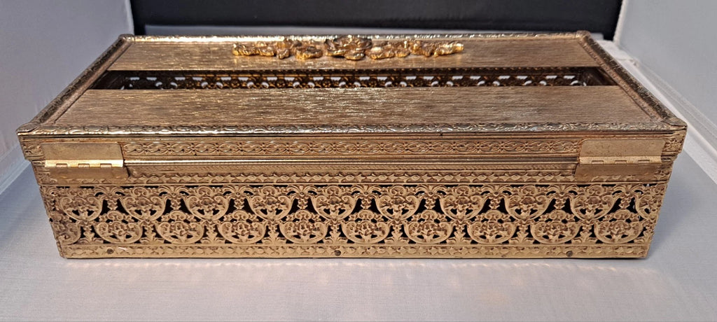 Vtg Gold Filigree Tissue Box Holder Gilted Hinged Hollywood Regency Flowers | eBay