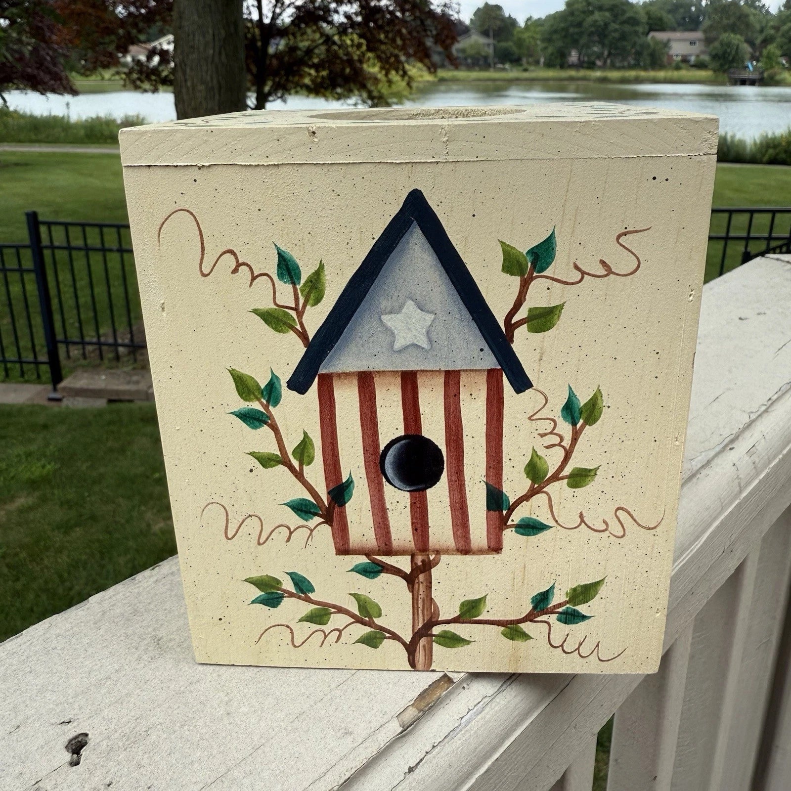 VTG Wood Birdhouse Leaves Cottage Tissue Box Cover Country Shabby Hand Painted | eBay