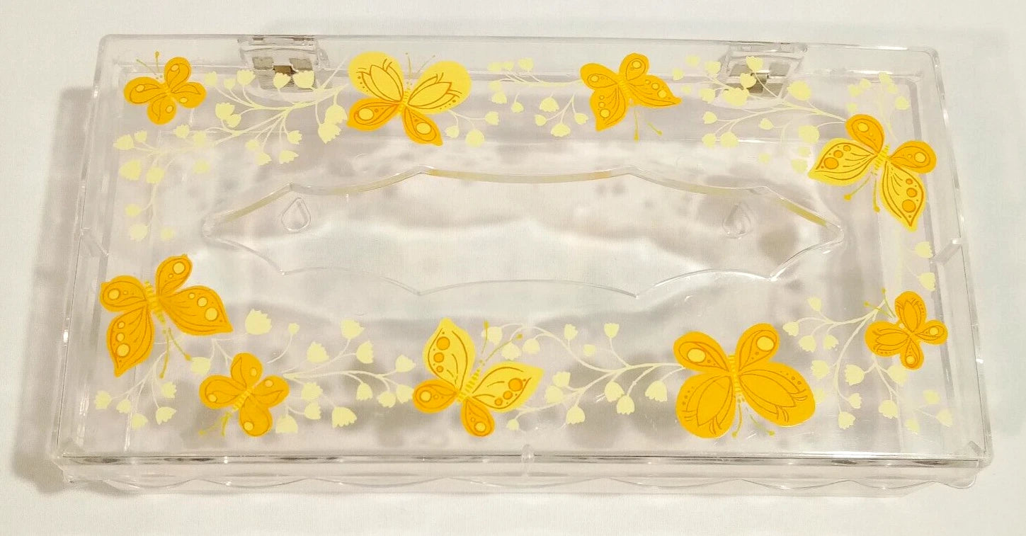 Wolff Clear Acrylic Butterfly Tissue Box Holder Hinged Lid Orange Yellow Vintage | eBay