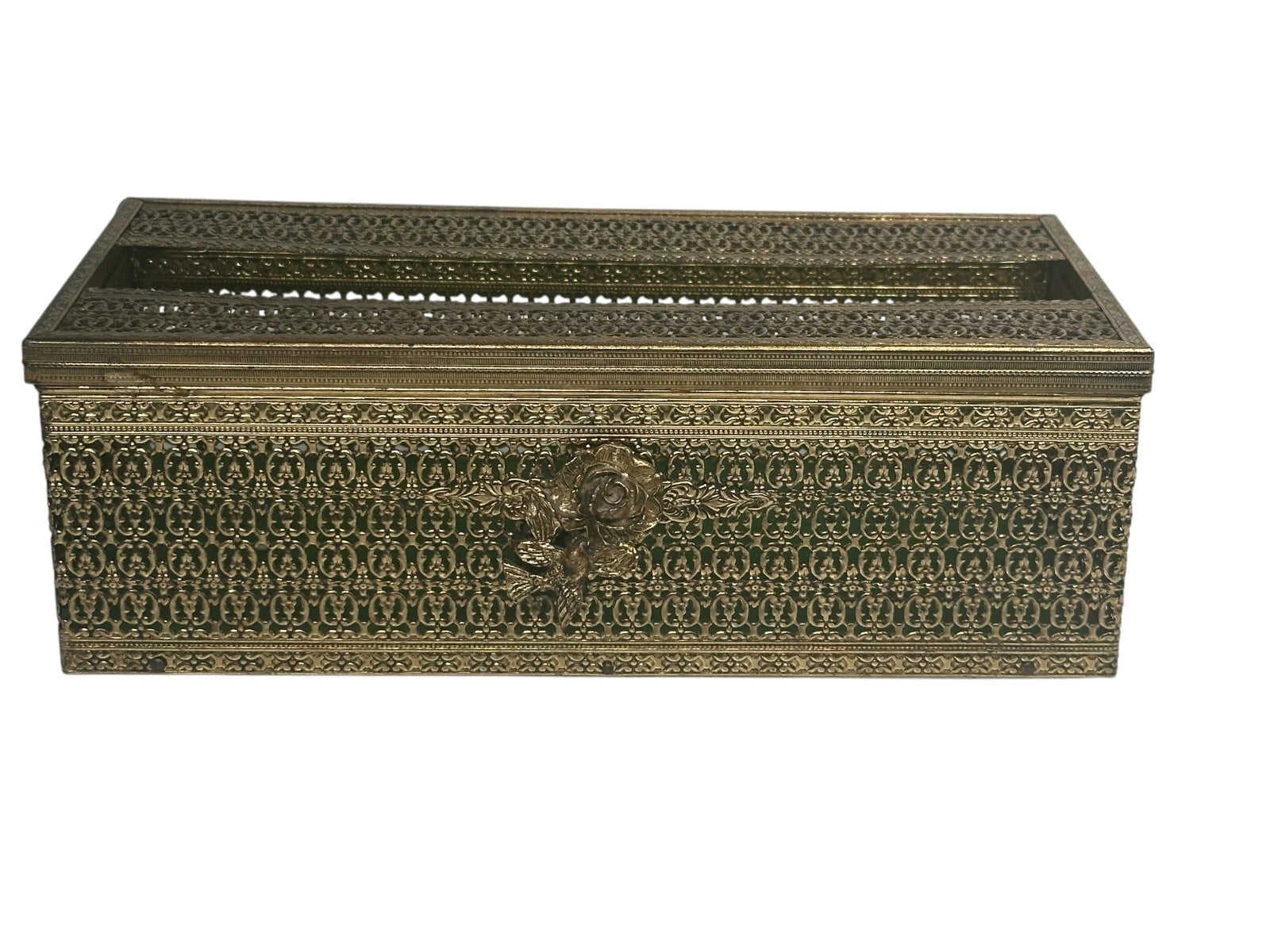 Vintage MCM Hollywood Regency Gold Tone Rose Bird Metal Tissue Box Cover | eBay