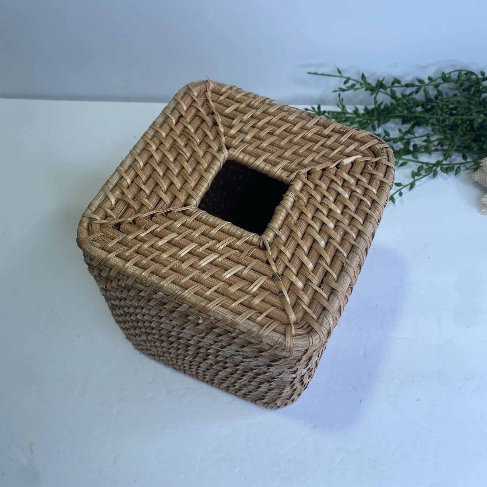 Vintage Wicker Rattan Tissue Box Cover Natural Tan Colorway Beach Vibes | eBay