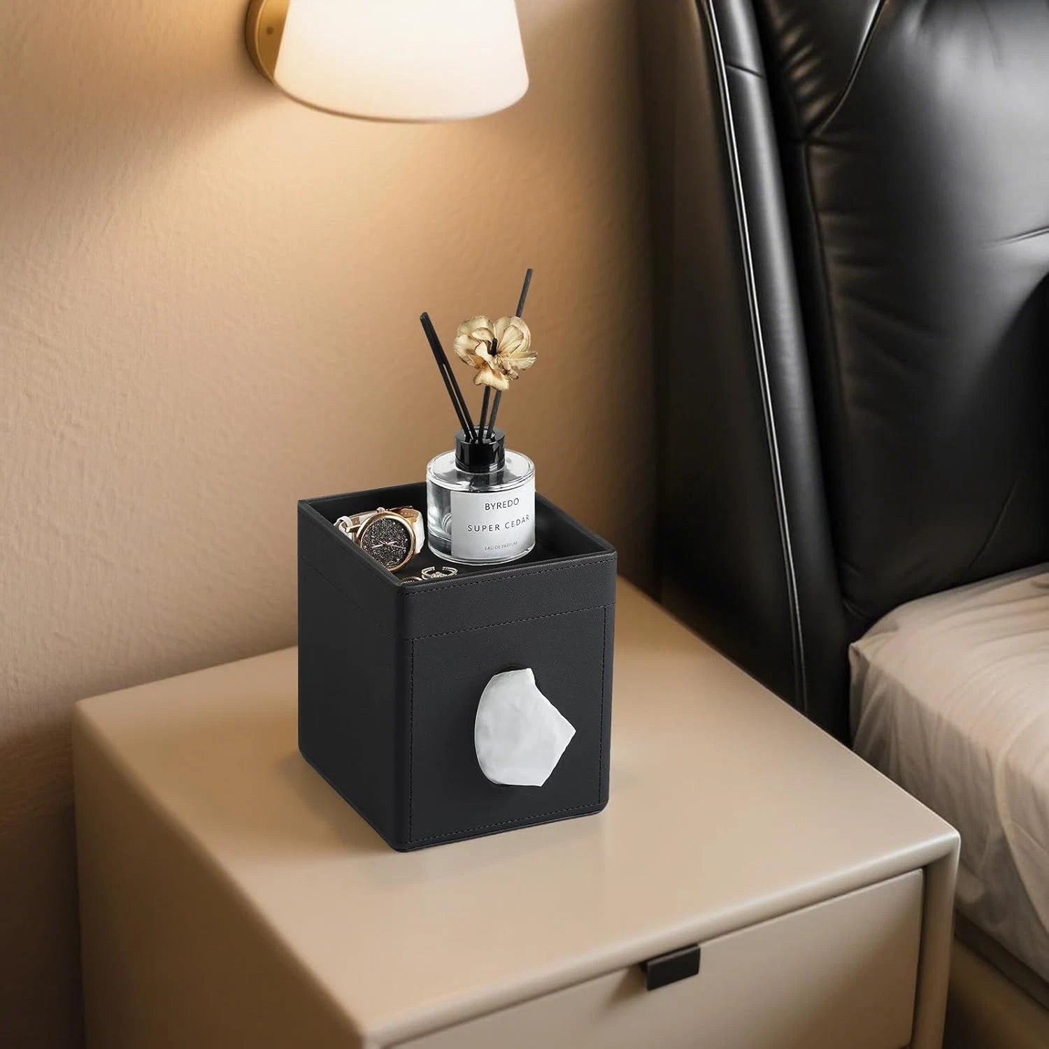 Tissue Box Cover, PU Leather Square Tissue Box Holder with Storage Tray for Bath | eBay
