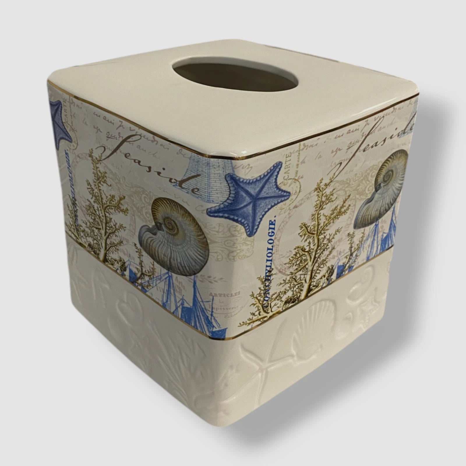 Avanti Beige Starfish & Seashells Ceramic Tissue Box Cover. | eBay