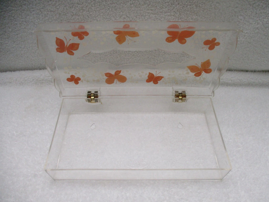 VTG MCM Wolff Clear Acrylic Butterfly Tissue Box Holder Hinged Lid Orange Yellow | eBay