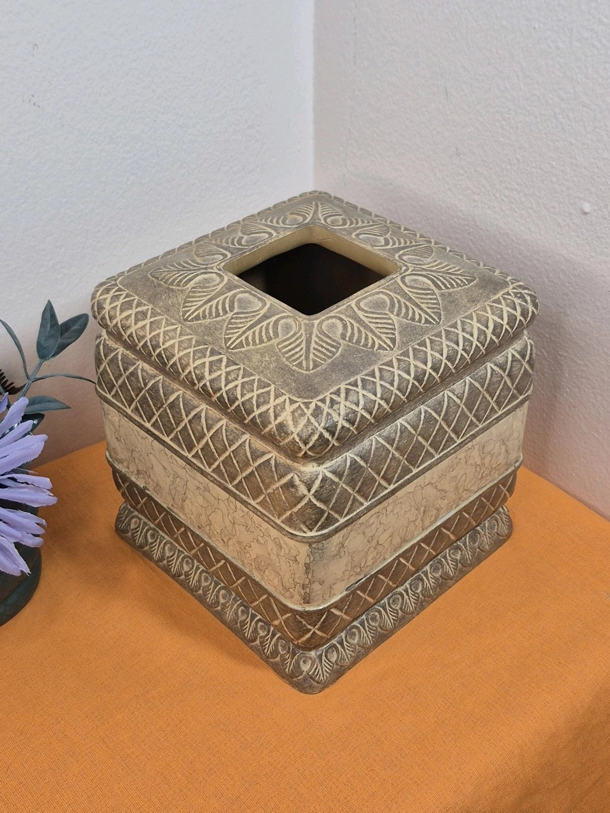 India Ink Corinthian Tissue Box Cover Resin 6"x6"x6" | eBay