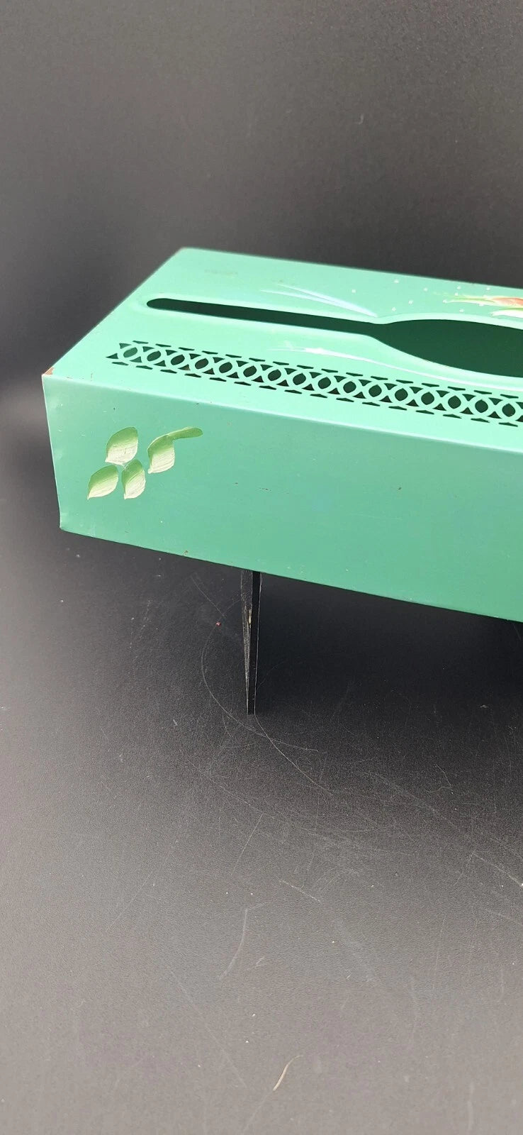 Vintage Tole Painted Metal Tissue Box Holder Retro Cottage Chic Roses on Green | eBay