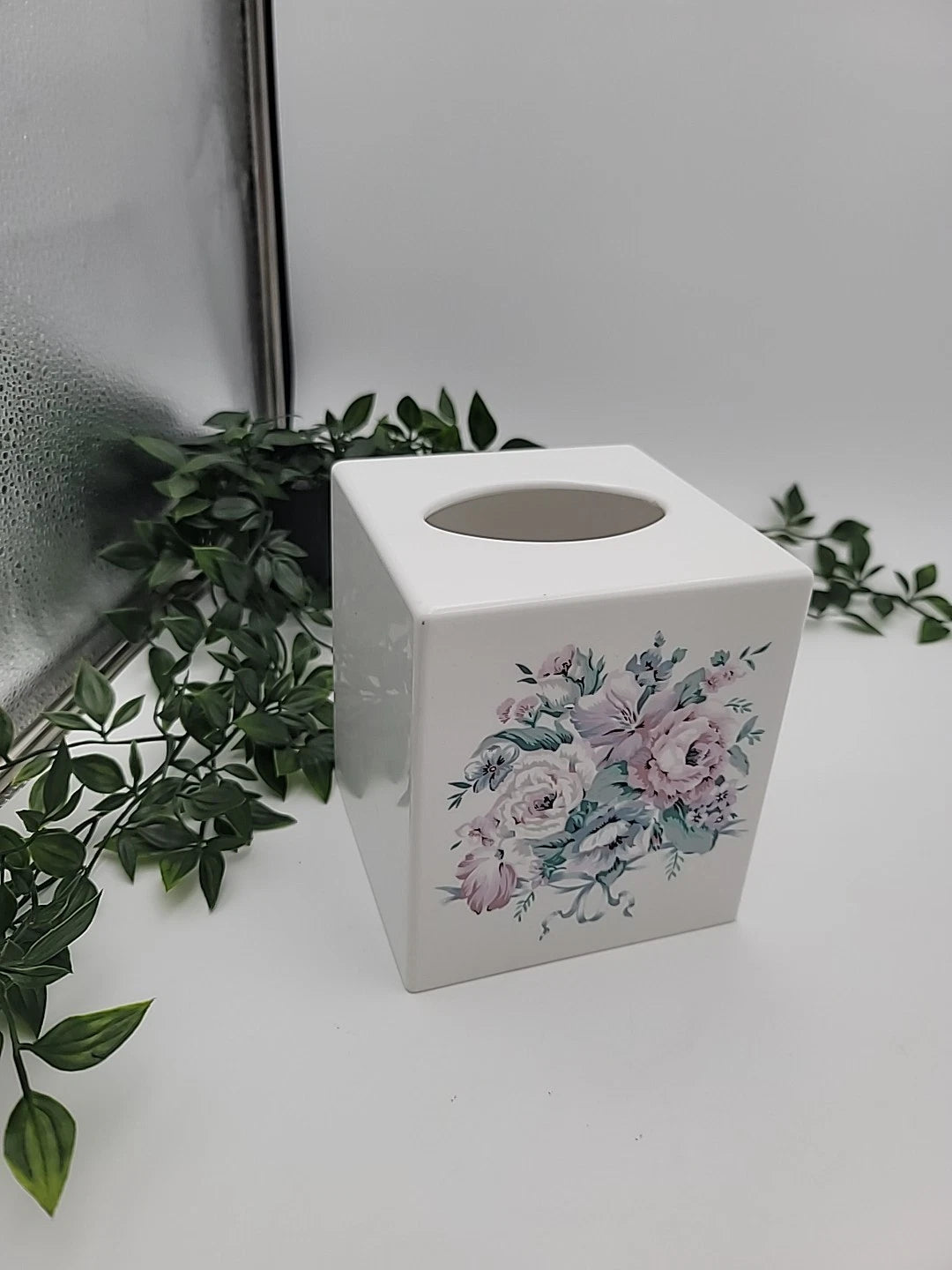 Vtg White Acrylic Tissue Box Cover Romantic Floral Bouquet | eBay