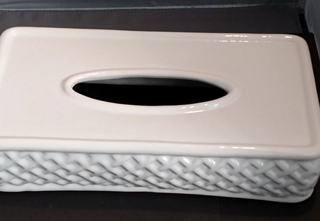 Vintage Ceramic Tissue Box Cover Waffled Lattice Sides Off White | eBay