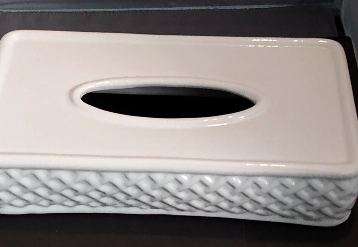 Vintage Ceramic Tissue Box Cover Waffled Lattice Sides Off White | eBay