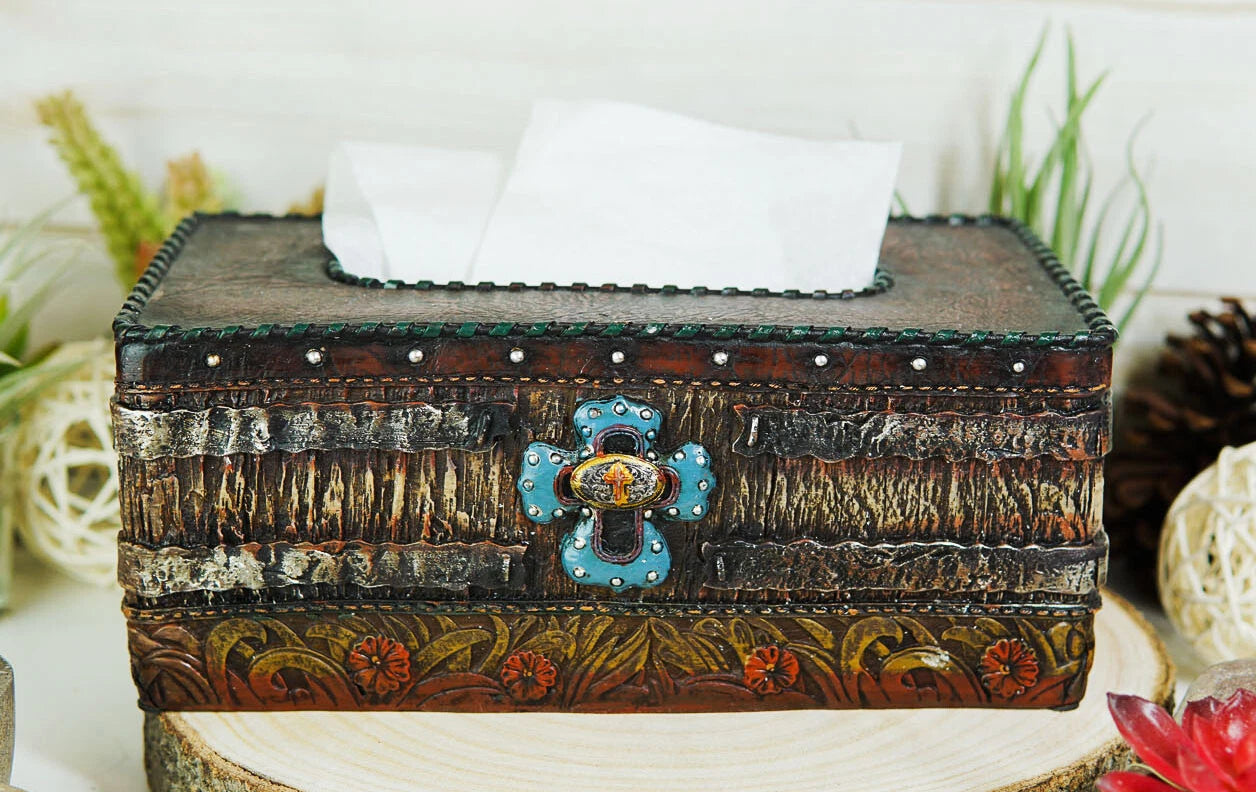 Country Rustic Western Blue Cross W/ Concho Rectangular Tissue Box Holder Case | eBay