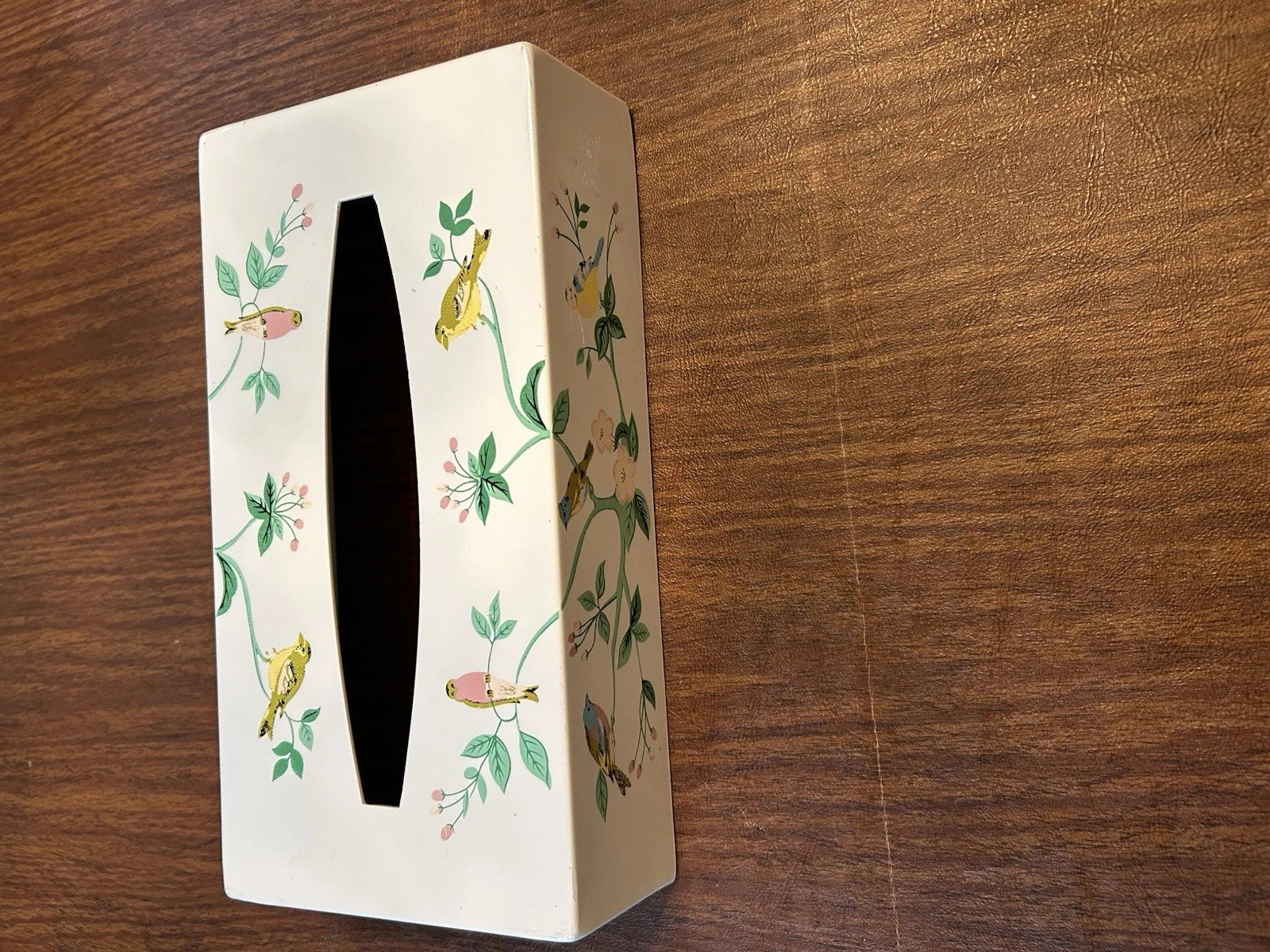 Vintage midcentury-style tissue box cover with birds, trees, florals | eBay