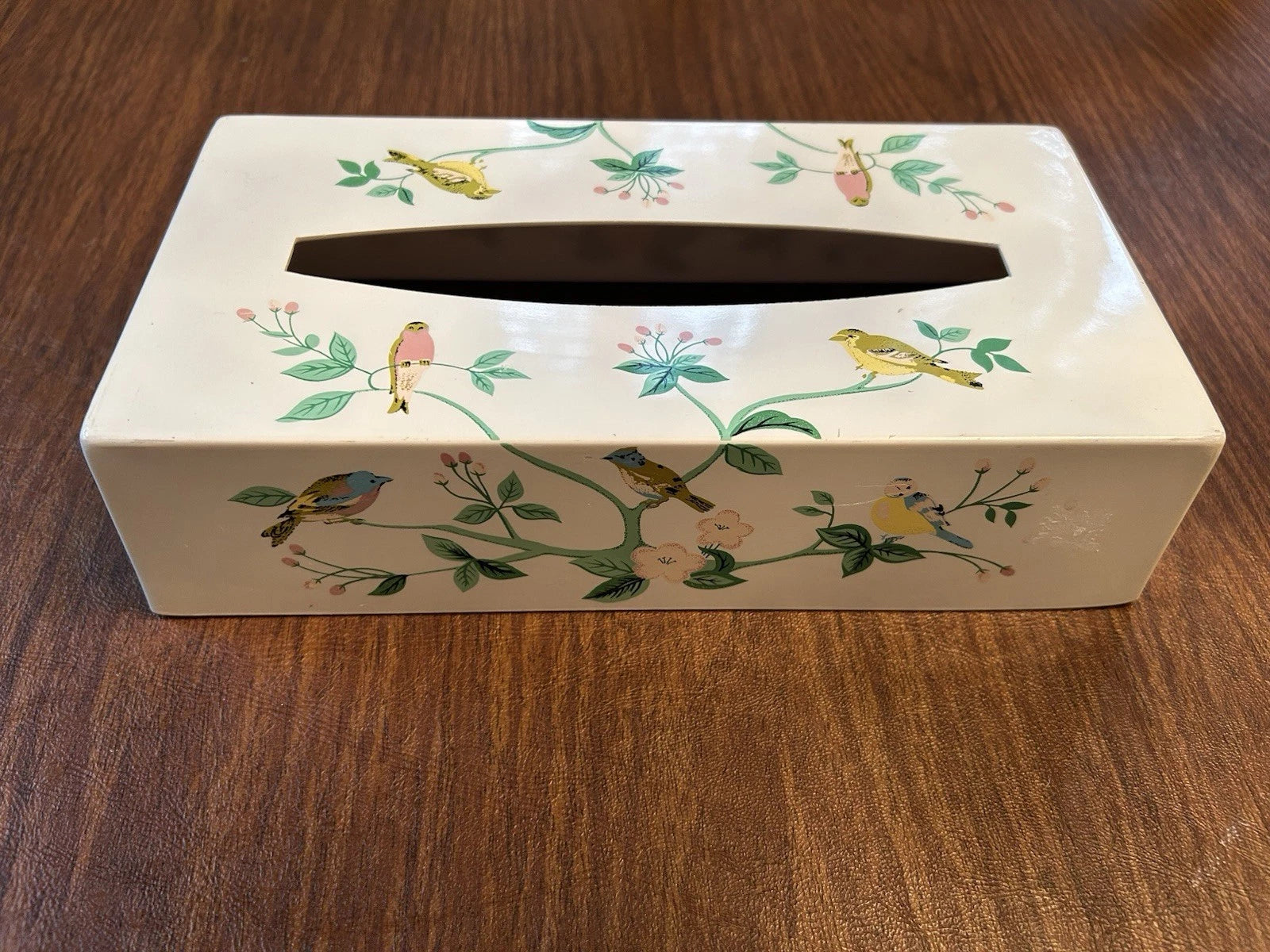 Vintage midcentury-style tissue box cover with birds, trees, florals | eBay