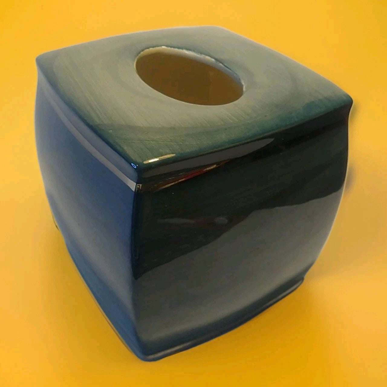 Nicole Miller Ceramic Tissue Box Cover Blue w/Silver Trim, lower corner chip | eBay
