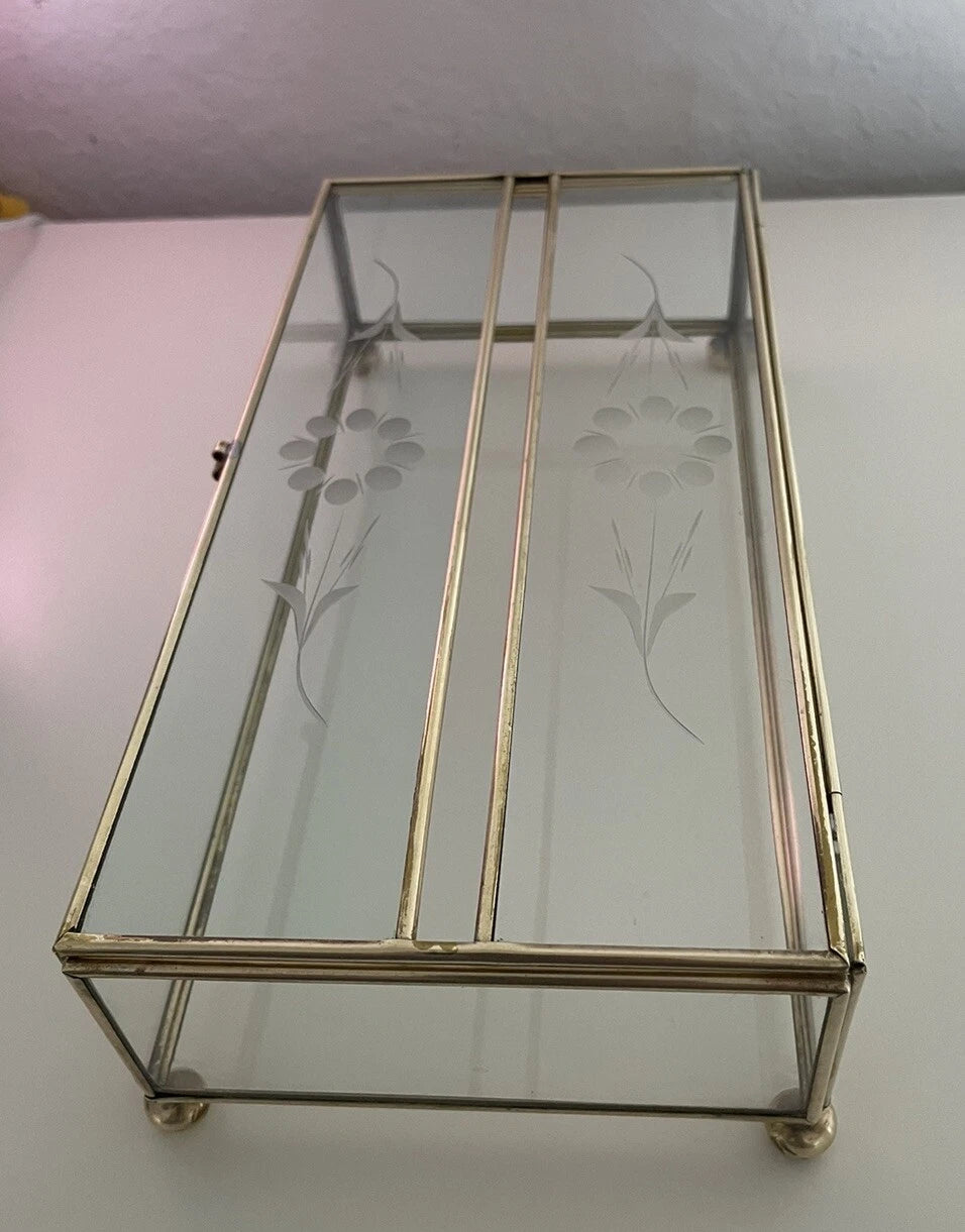 Vintage Etched Glass Brass Hinged Footed Tissue Box. Mid Century Boho | eBay