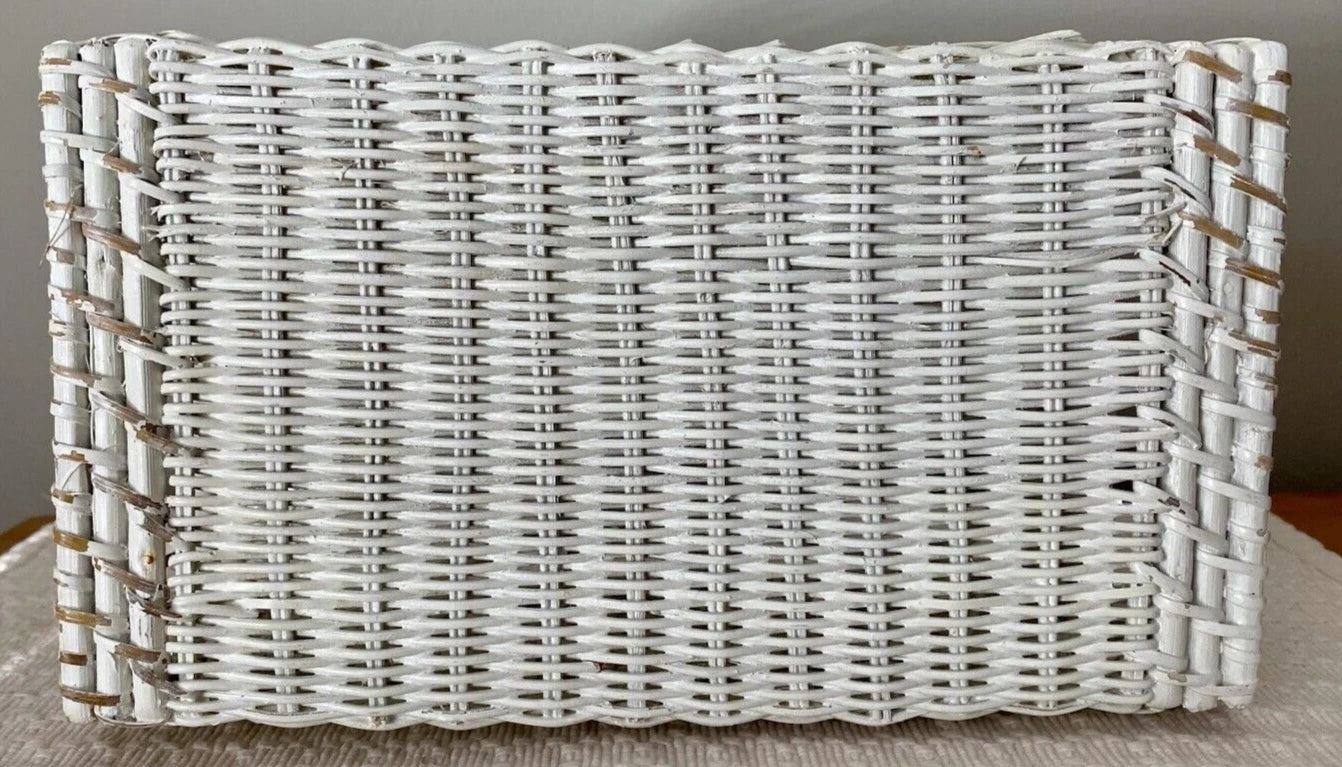 VTG MCM White Wicker Rectangular Bathroom Tissue Box Holder 10” X 5.5” X 4” | eBay