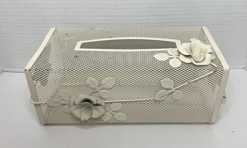 Vintage Tissue Box Holder White Metal Mesh w/Roses Hollywood Regency Style | eBay