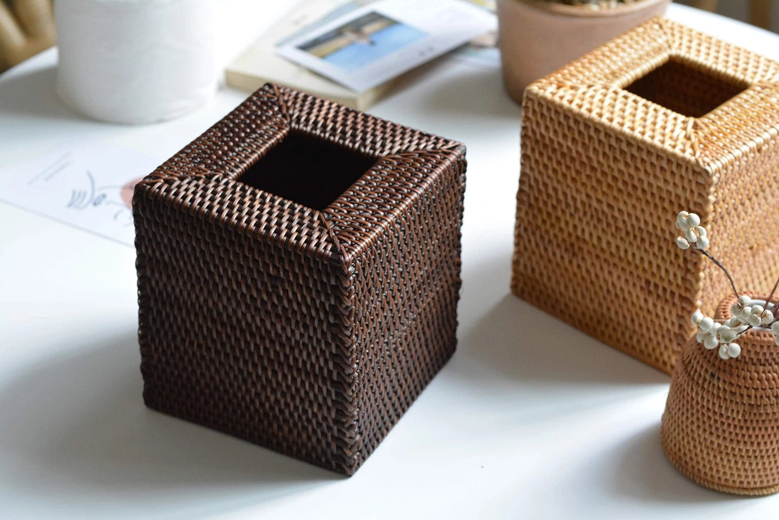 Rattan Tissue Box Cover Square, Hand Woven Wicker Tissue Holder, 5.5 x 5.5 X ... | eBay