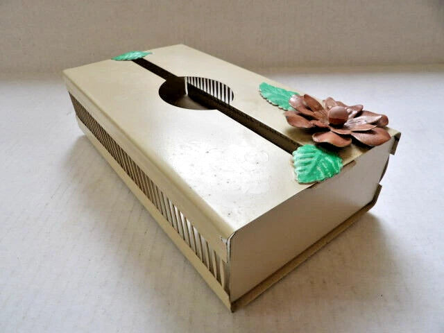 Vintage Metal Tissue Box Cover Slide Out Tray Counter or Wall Hang Flowers | eBay