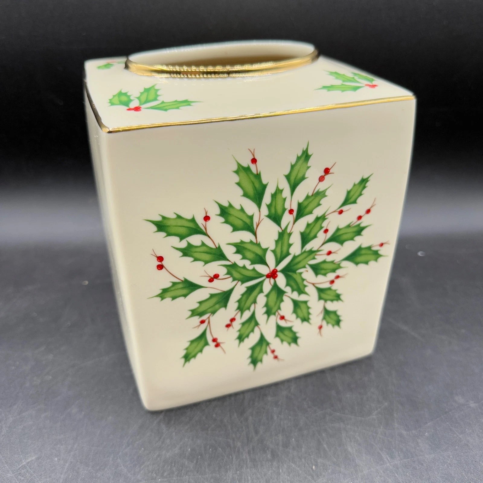 Lenox Holiday Dimensions Tissue Box Cover Christmas Collection Holly Square Rare | eBay