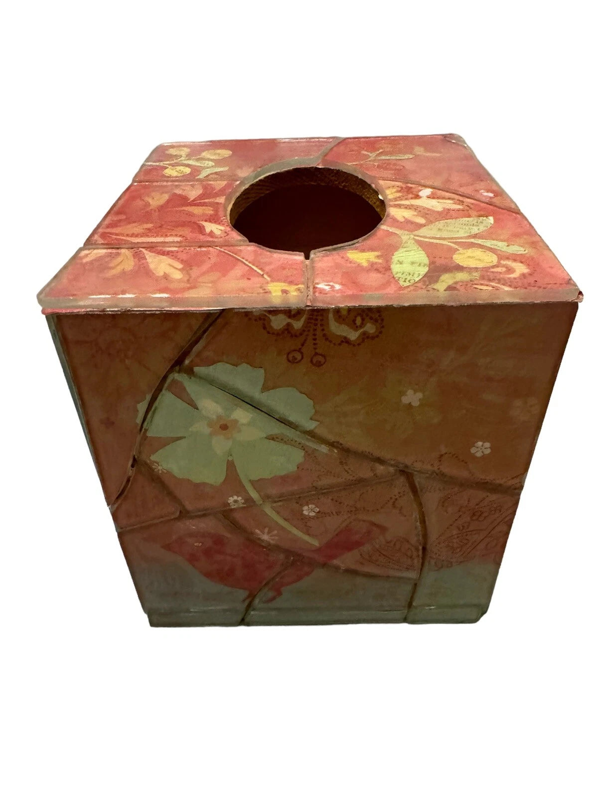Acrylic Wood Floral Mosaic Decoupage Tissue Box Cover | eBay