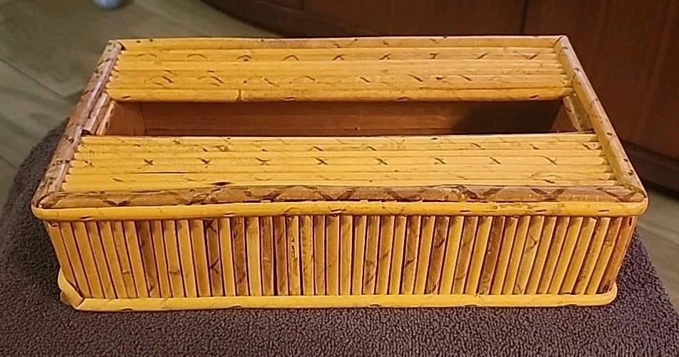 Vintage MCM Bamboo Wood Tissue Box Holder Boho From Japan | eBay