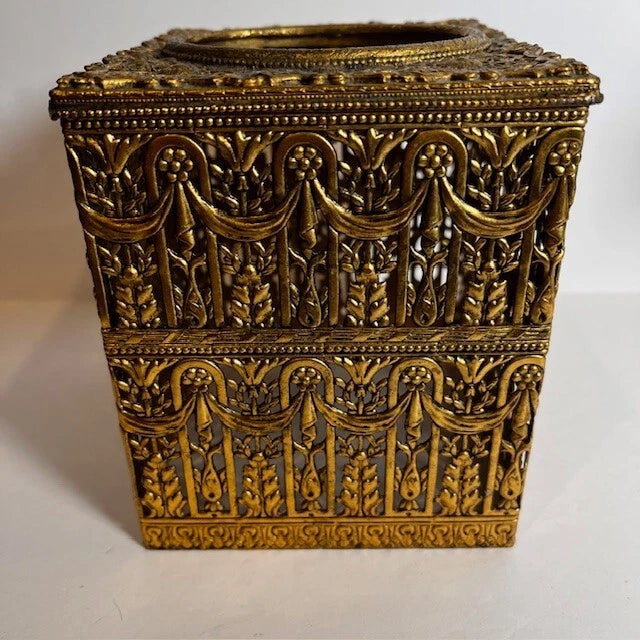 VTG Hollywood Regency Ornate Flower Tissue Box Holder Floral Gold Metal MCM | eBay