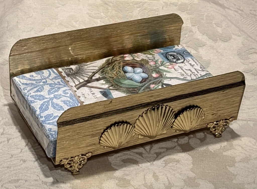 Vintage Footed Gold Tone Metal Seashells Napkin Guest Towel Tissue Holder | eBay