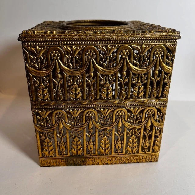 VTG Hollywood Regency Ornate Flower Tissue Box Holder Floral Gold Metal MCM | eBay