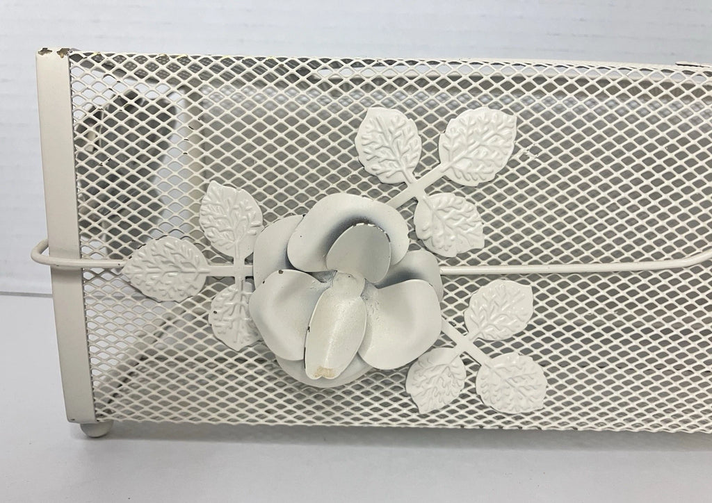 Vintage Tissue Box Holder White Metal Mesh w/Roses Hollywood Regency Style | eBay