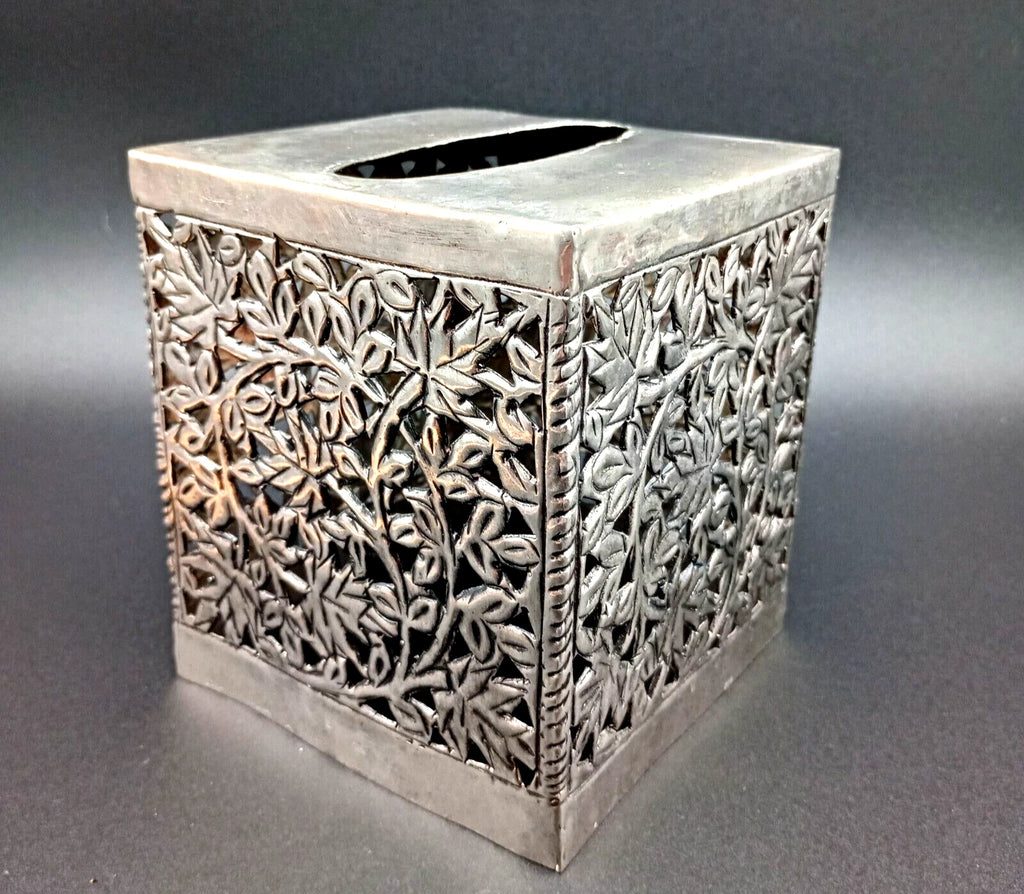 Metal Leaf Filigree Tissue Box Cover Heavy Silvertone | eBay