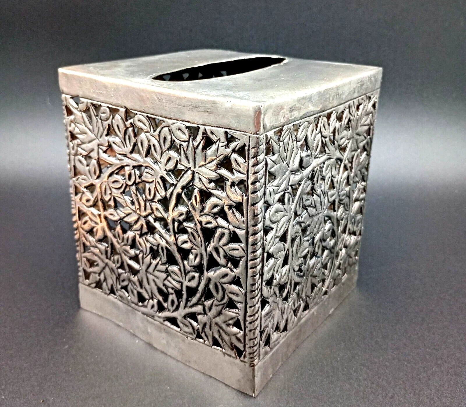 Metal Leaf Filigree Tissue Box Cover Heavy Silvertone | eBay