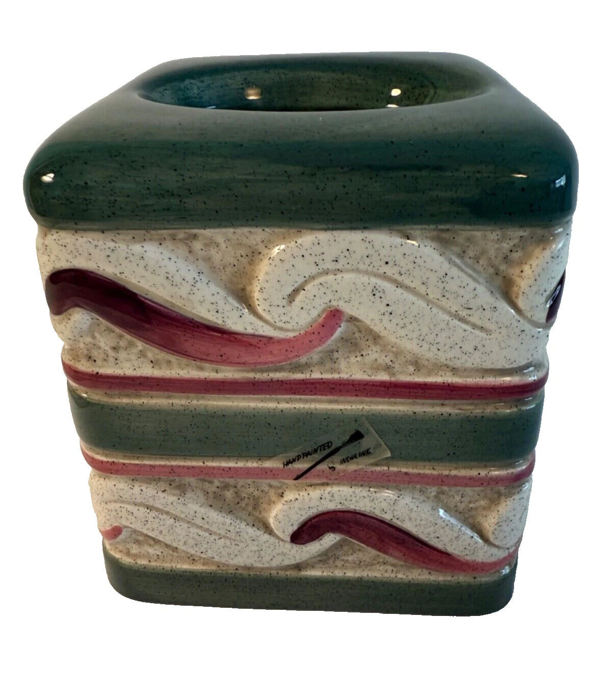 Ceramic Tissue Box Cover Beachy Waves Forest Green 6 x 6" Bathroom Handpainted | eBay