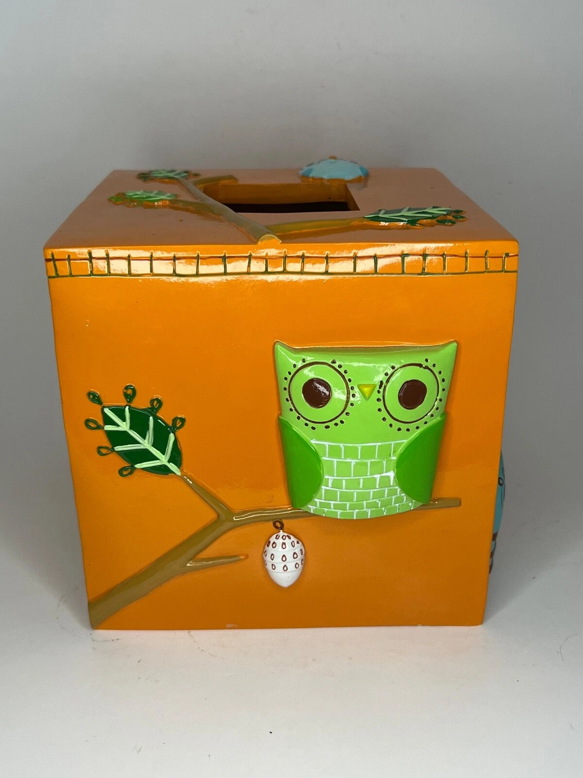 Give a Hoot Owl Tissue Box Holder Creative Bath Orange Resin 5.75" Square AS IS | eBay