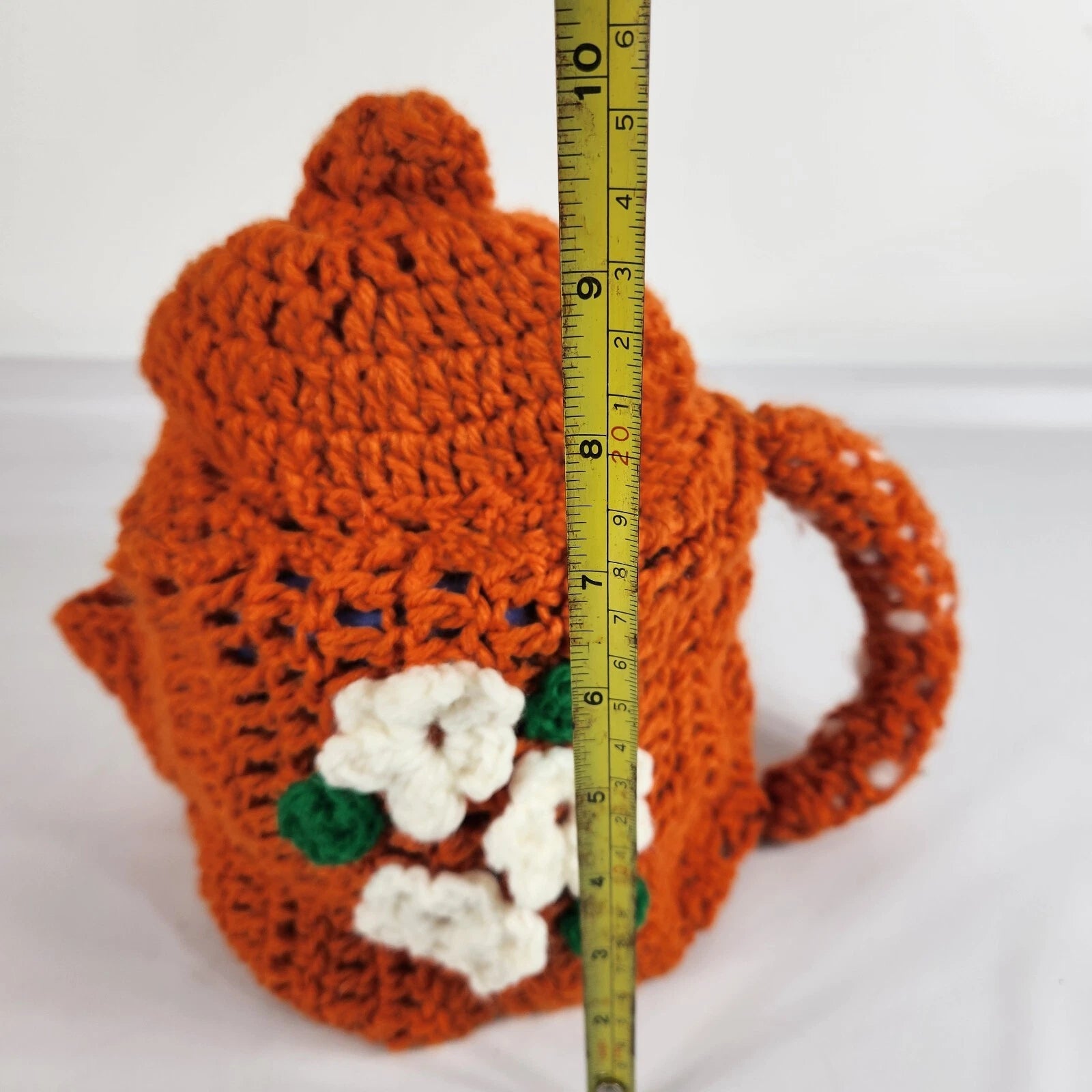 Vintage Handmade Crocheted Teapot Tissue Box Cover Orange W Flowers Grannycore | eBay