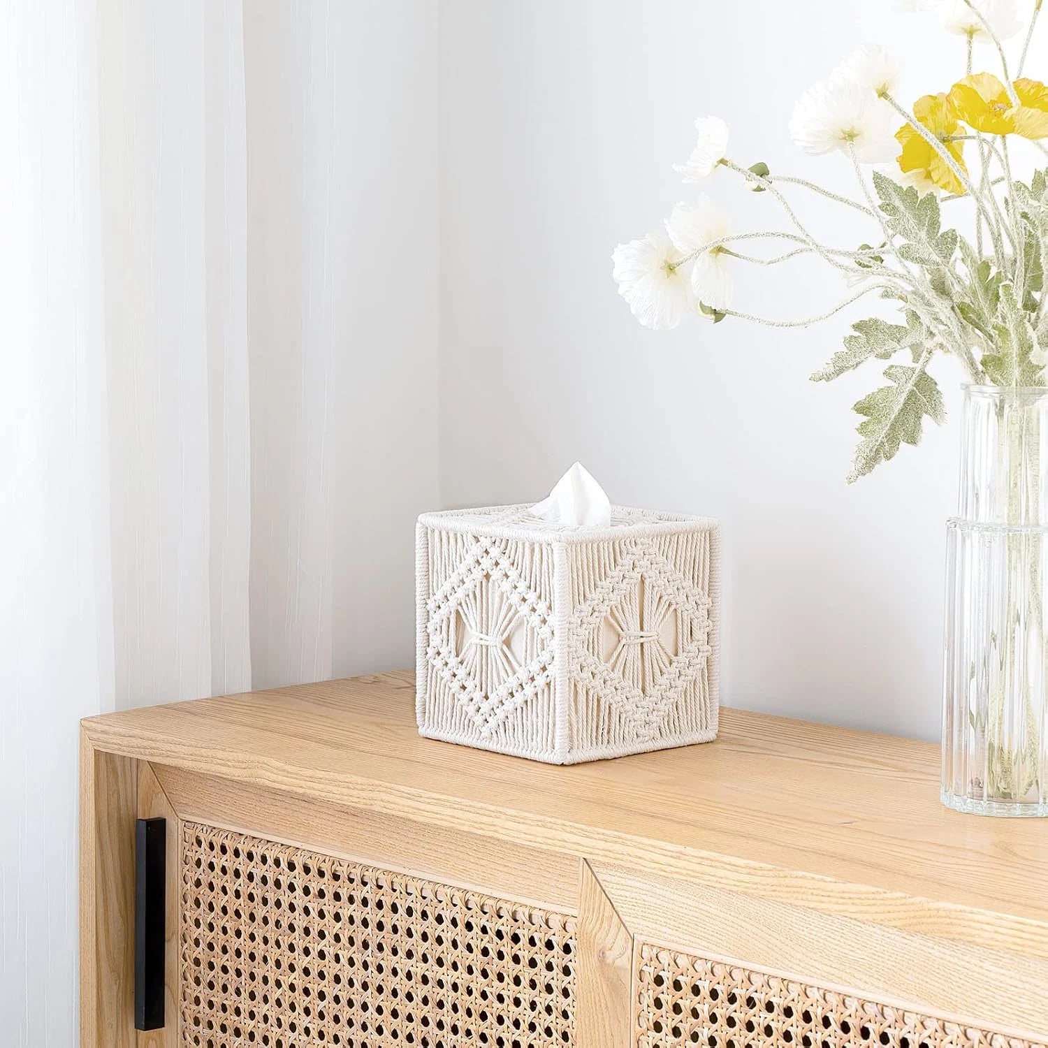 Macrame Tissue Box Cover Boho Woven Square Tissue Holder Bathroom Bedroom Decor | eBay