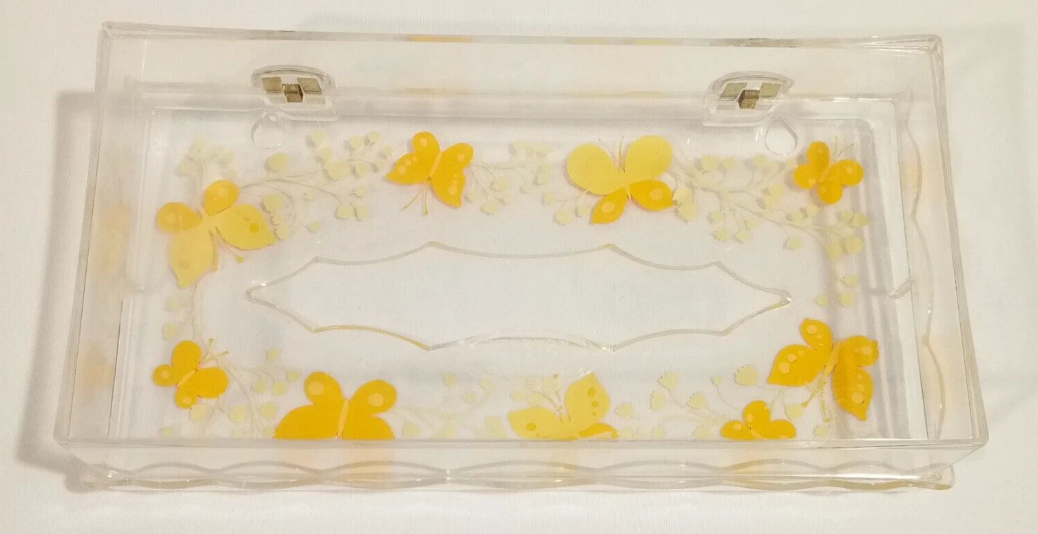 Wolff Clear Acrylic Butterfly Tissue Box Holder Hinged Lid Orange Yellow Vintage | eBay