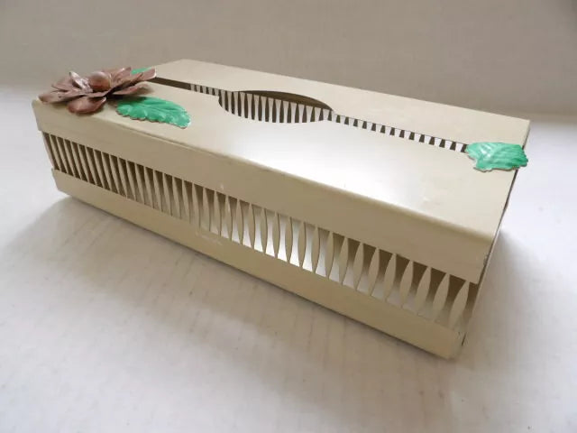 Vintage Metal Tissue Box Cover Slide Out Tray Counter or Wall Hang Flowers | eBay