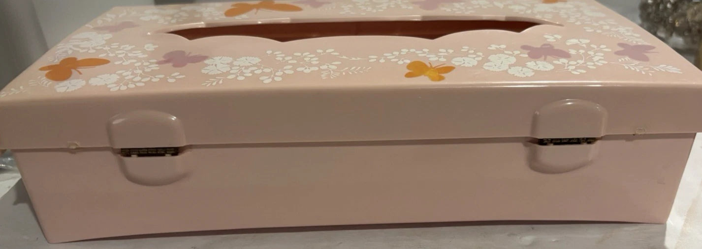 Vintage Acrylic Hinged Tissue Box Holder Butterflies / floral /pink | eBay