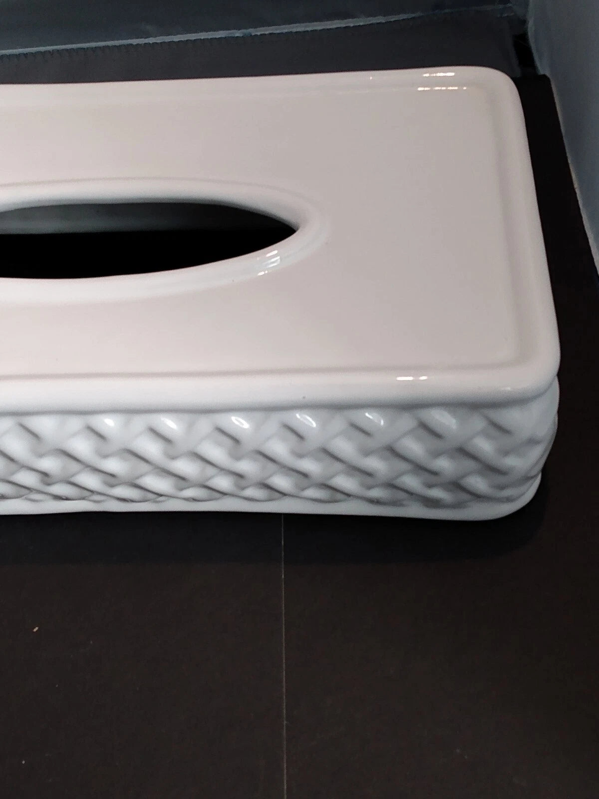 Vintage Ceramic Tissue Box Cover Waffled Lattice Sides Off White | eBay