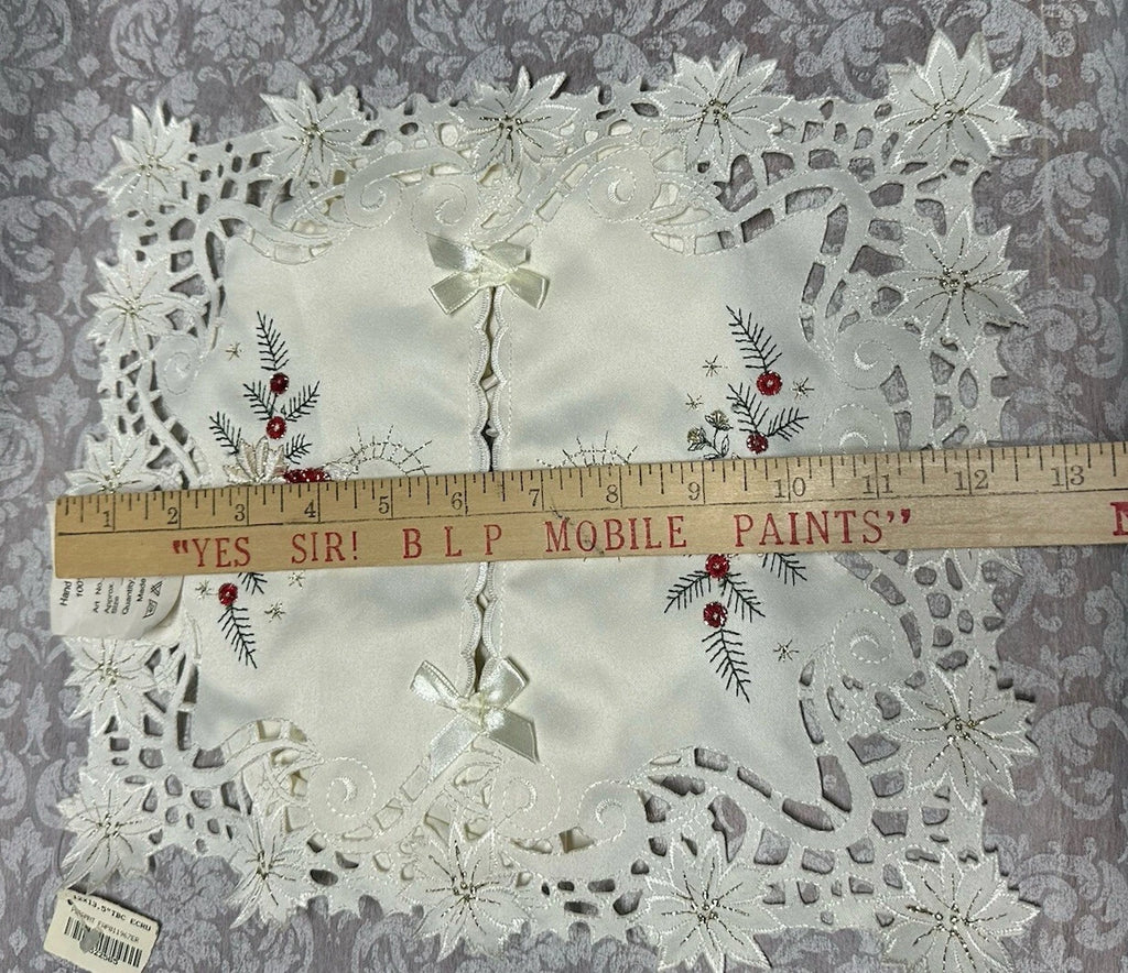 Vtg Hand Embroidery Tissue Box Cover Ornate Filigree Lace Christmas Candle New | eBay