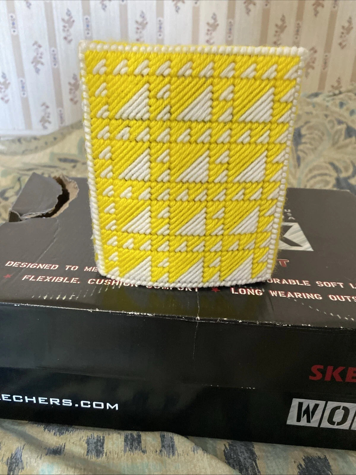 New Handmade Plastic Craft Tissue Cover Box Yellow Abstract Design | eBay