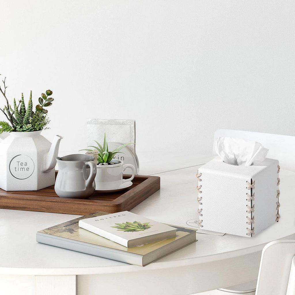Tissue Box Cover PU Leather Holder Square Decorative Square, White | eBay