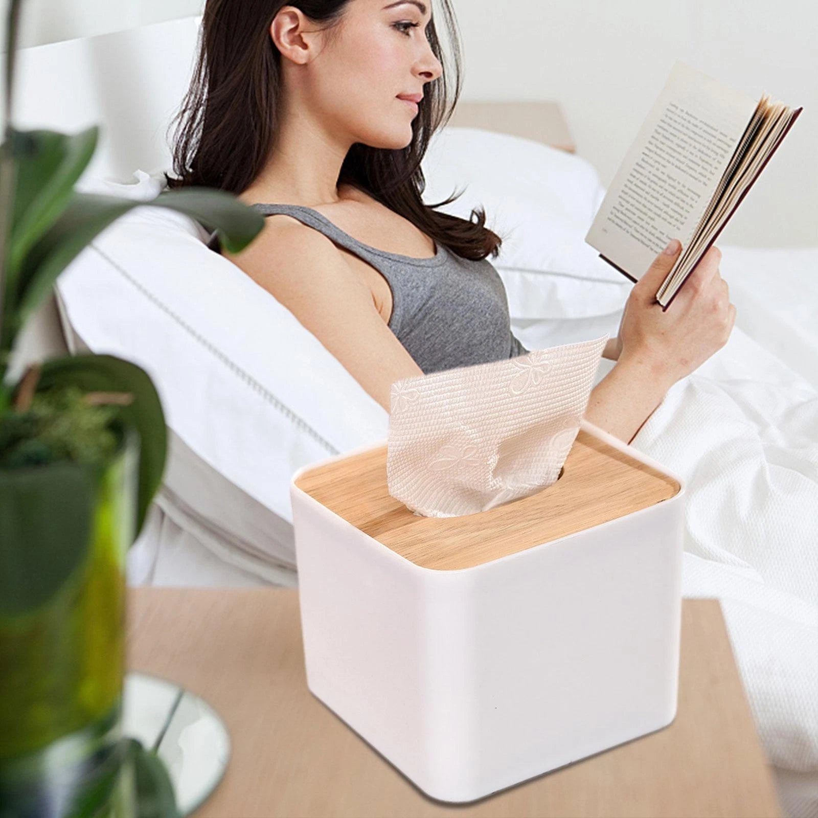 2pcs White Square Tissue Box Storage Case Smooth Wood Cover Facial Tissue | eBay