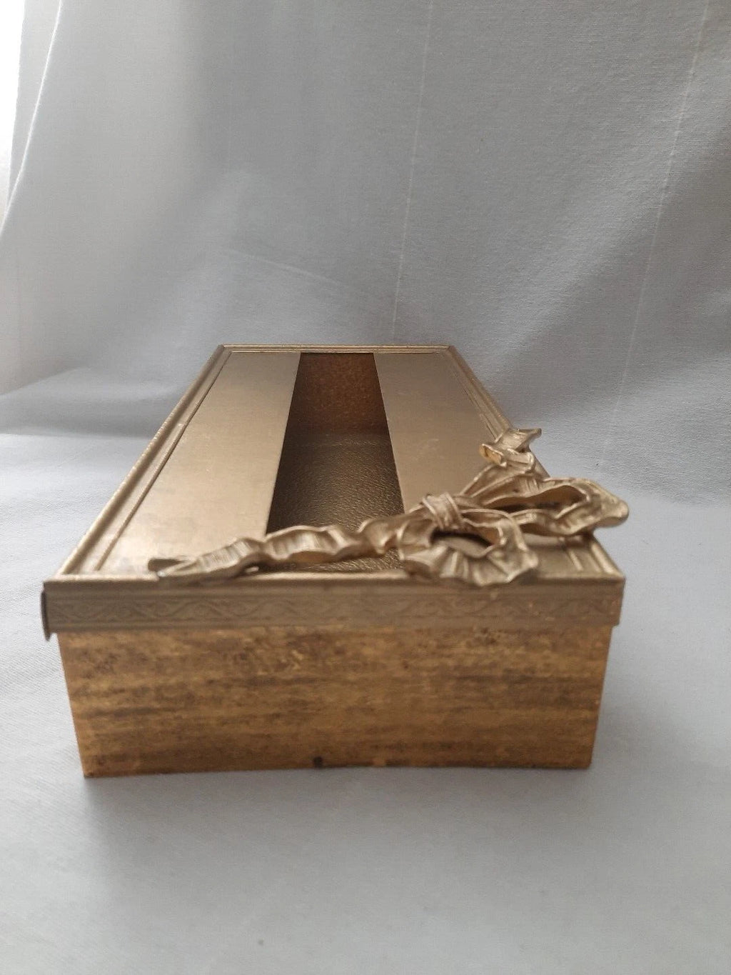 Vintage Antiqued Gold Tone Metal Rectangular Tissue Box Cover 2 Pc w/ Ribbon Bow | eBay