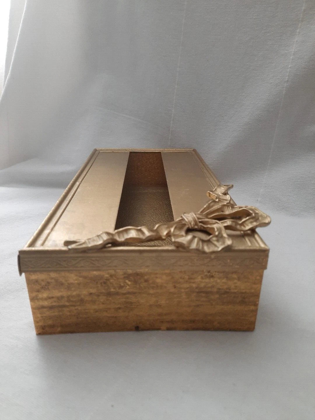 Vintage Antiqued Gold Tone Metal Rectangular Tissue Box Cover 2 Pc w/ Ribbon Bow | eBay