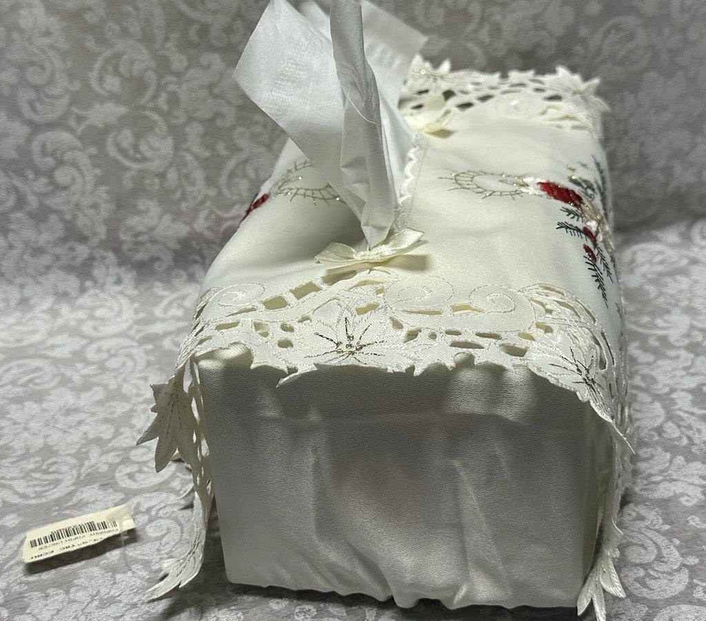 Vtg Hand Embroidery Tissue Box Cover Ornate Filigree Lace Christmas Candle New | eBay
