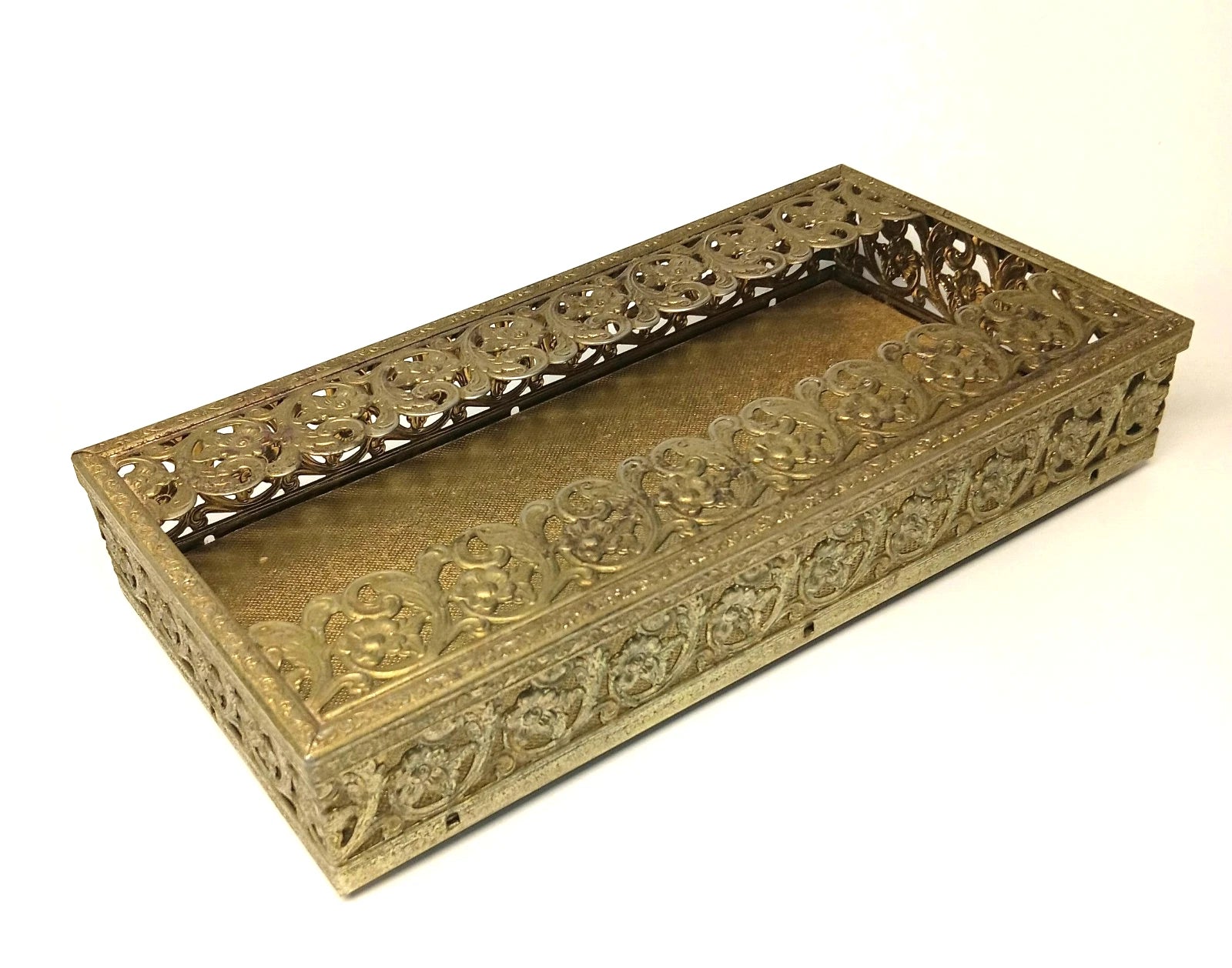 Vintage Gold Colored Metal Tissue Box Flower Rose MCM | eBay