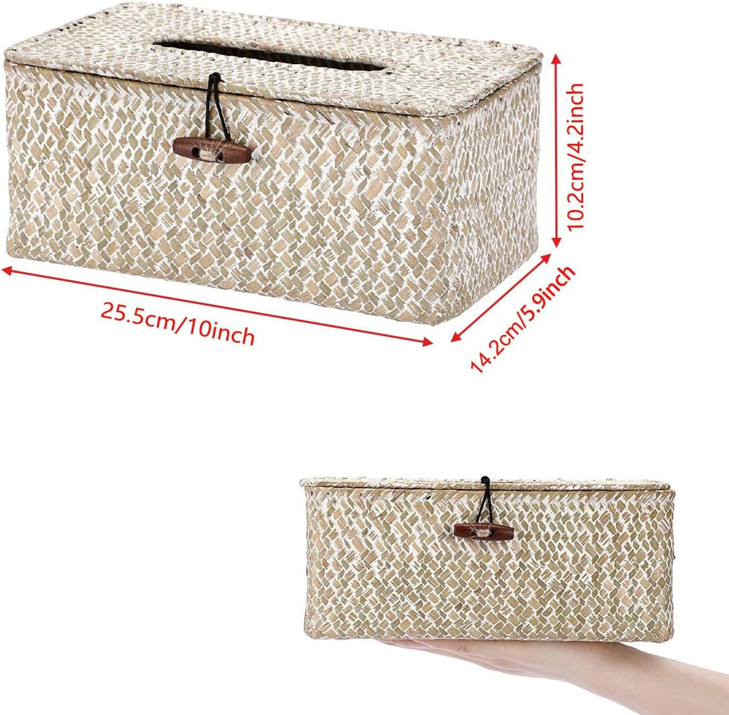 Tissue Box Cover Rectangle Seagrass Tissue Box,Woven Tissue Box Holder with Lid, | eBay